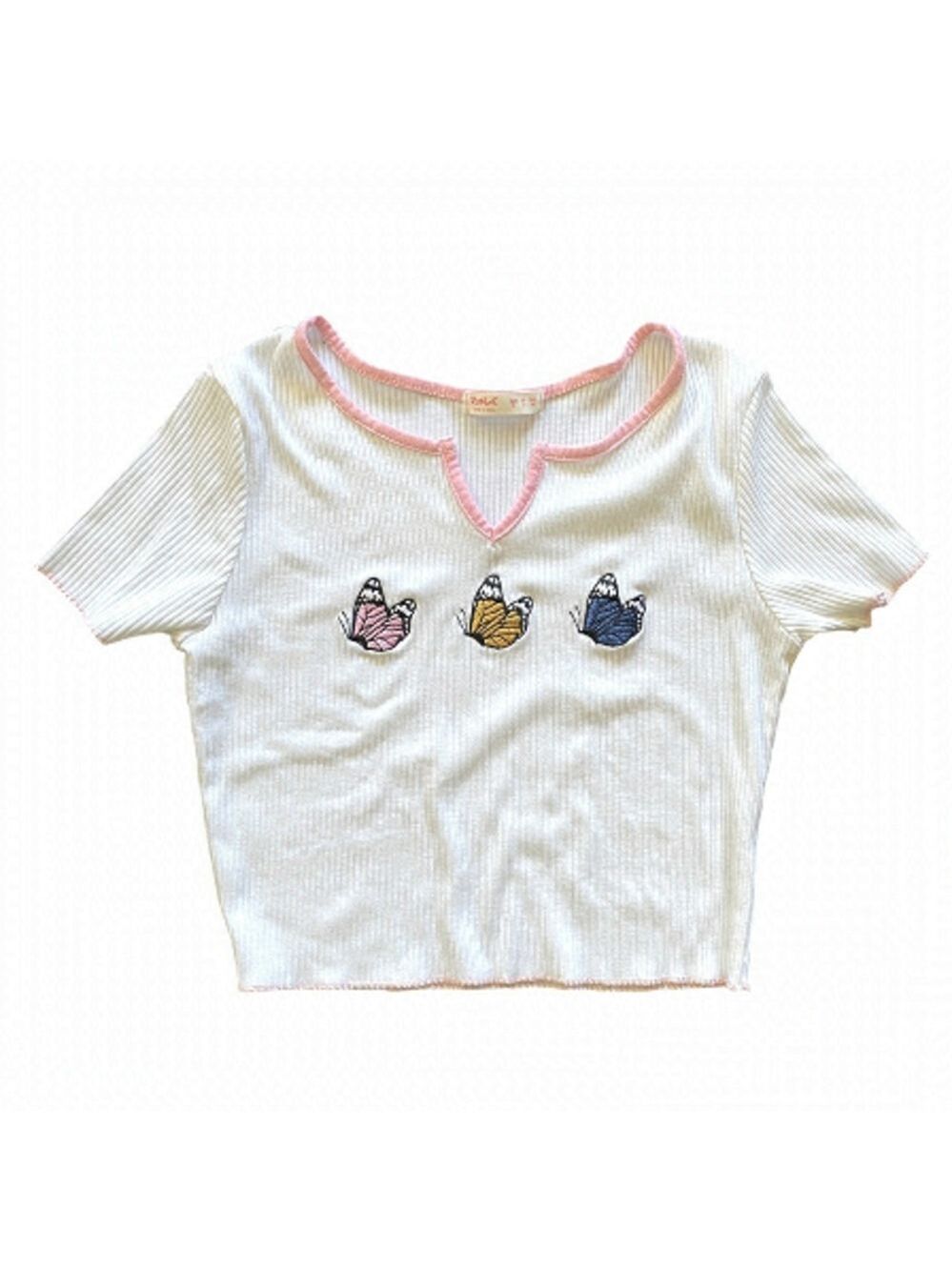 Romwe White Butterfly Notch Neck Tee Small